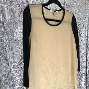 Forever 21 Black Quarter Sleeve Cream Sheer Top